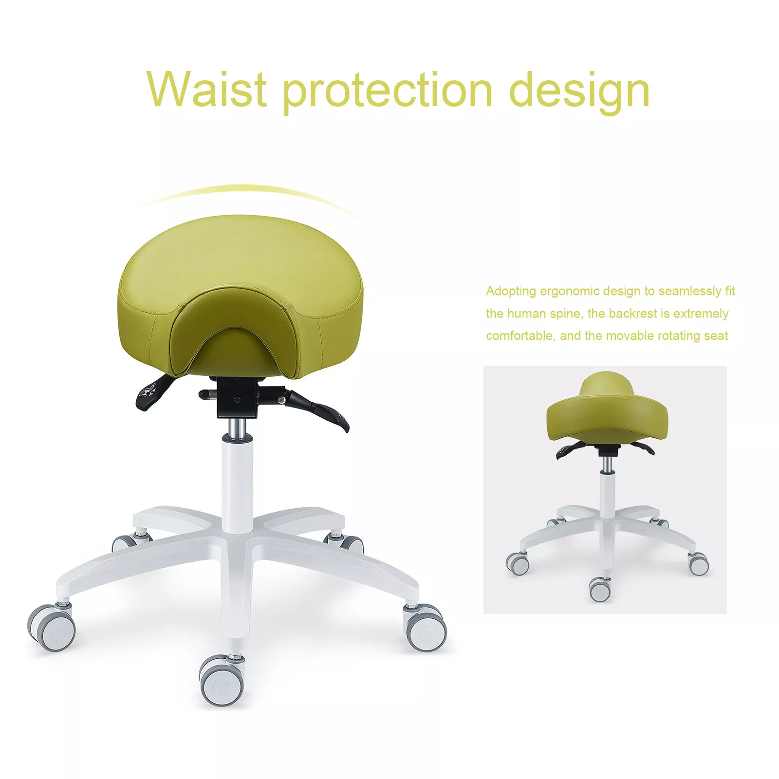 PLST-075 Adjustable Dental Operator Assistant Saddle Chair Dental Hygienist Nurse Stools Microfiber Leather